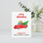 Personalisierter Vintager Truck Weihnachten Postkarte (Stehend Vorderseite)