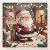 Personalisierter Vintager Weihnachtsmann Retro Wei Glasuntersetzer (Vorderseite)