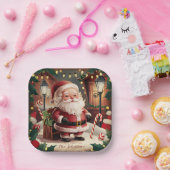 Personalisierter Vintager Weihnachtsmann Retro Wei Pappteller (Party)