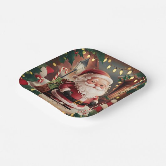 Personalisierter Vintager Weihnachtsmann Retro Wei Pappteller (Gewinkelt)