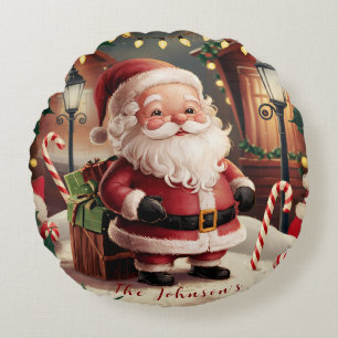 Personalisierter Vintager Weihnachtsmann Retro Wei Rundes Kissen