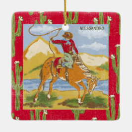 Personalisierter Vintager Western Cowboy Rodeo Las Keramikornament