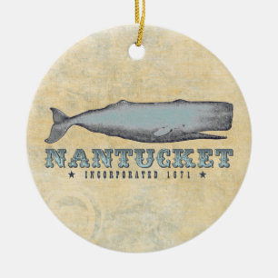 Personalisierter Vintager Whale Nantucket MA Weihn Keramik Ornament