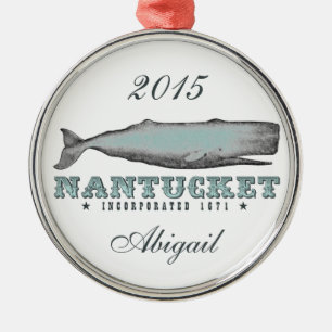 Personalisierter Vintager Whale Nantucket Massachu Silbernes Ornament