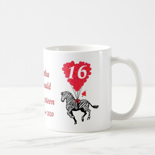 Personalisierter Vintager Zebra 16 . Geburtstag Kaffeetasse (Rechts)