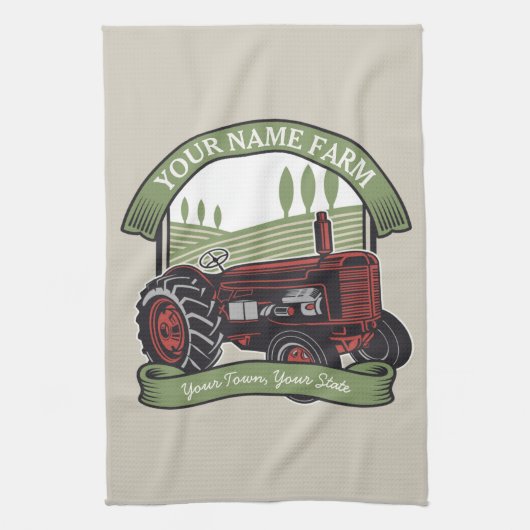 Personalisierter Vintager Zugmaschine Land Bauer Geschirrtuch (Vertikal)
