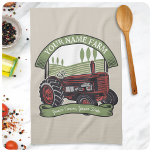 Personalisierter Vintager Zugmaschine Land Bauer Geschirrtuch<br><div class="desc">Personalisierter Vintager Bauernhof Landgut Bauer Familienbetrieb - Rolling Hills,  Erntefelder und Bäume,  Rindermilchkühe - Passen Sie Ihren Namen oder Ihren eigenen Text an!</div>