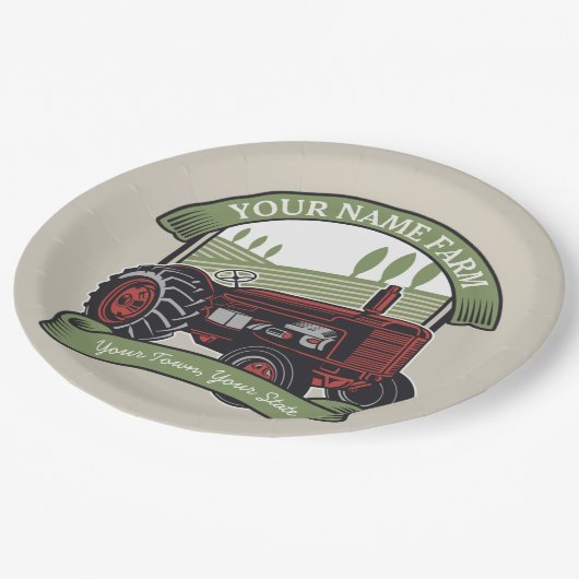 Personalisierter Vintager Zugmaschine Land Bauer Pappteller (Schrägansicht)