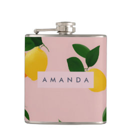 Personalisierter Vinyl Wrapped Niedlich Pink Lemon Flachmann