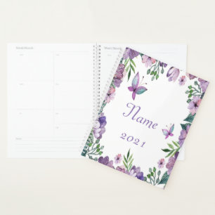 Personalisierter violetter Schmetterlings-Blumenra Planer