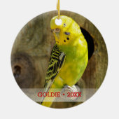 Personalisierter Vogel Foto & Name Weihnachtsbaum Keramikornament (Hinten)