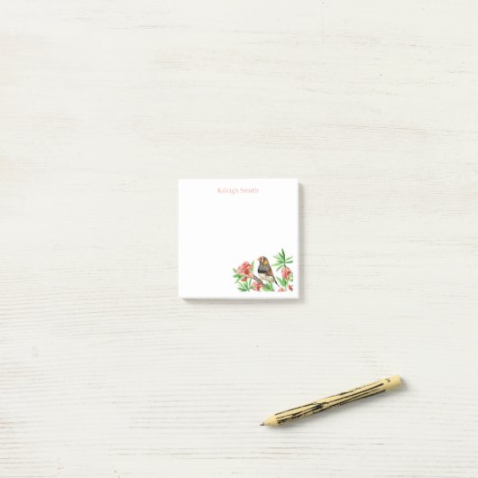 Personalisierter Vogel in rosa Blumenpost - Anmerk Post-it Klebezettel (Auf Schreibtisch)