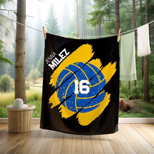 Personalisierter Volleyball Blau und Gelb Fleecedecke