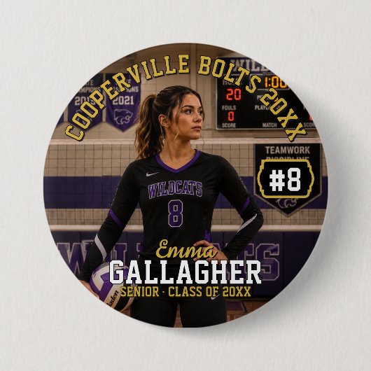 Personalisierter Volleyball-Foto-Button Button (Vorderseite)