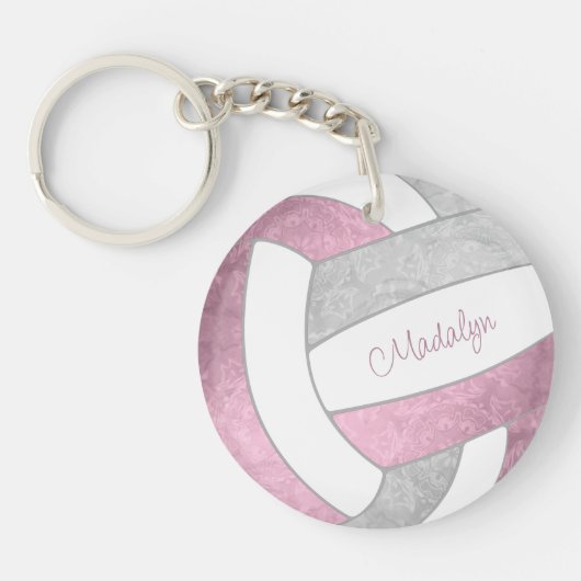 personalisierter Volleyball in Rosa Schlüsselanhänger (Vorderseite)
