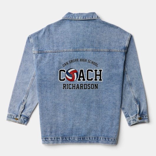 Personalisierter Volleyballtrainer, weiß und blau Jeansjacke (Rückseite)