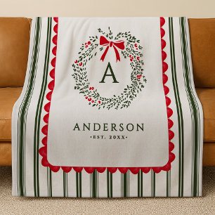 Personalisierter Vornehme Feiertags-Kranz Monogram Fleecedecke