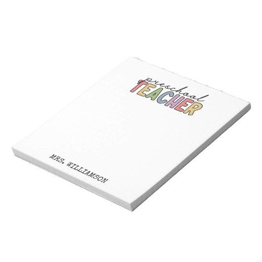 Personalisierter Vorschullehrer Notizblock (Rotiert)