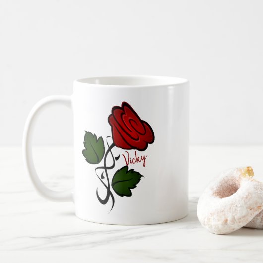 Personalisierter w Name des Rosen-Kuss- Kaffeetasse (Mit Donut)