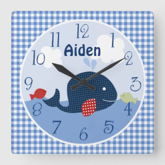 Personalisierter Wal/Fisch/Ozeanuhr Quadratische Wanduhr