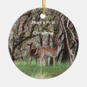 Personalisierter Waldhirsch-Weihnachtsschmuck Keramik Ornament