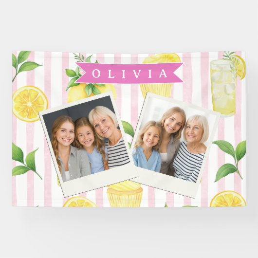Personalisierter Wasserfarbe-Limonaden-Cupcake-Str Banner (Horizontal)