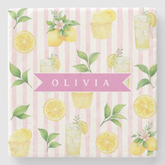 Personalisierter Wasserfarbe-Limonaden-Cupcake-Str Steinuntersetzer (Vorderseite)