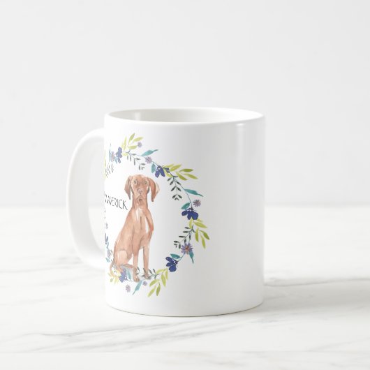 Personalisierter Wasserfarbe Vizsla Frühlingskranz Kaffeetasse (Vorderseite Links)