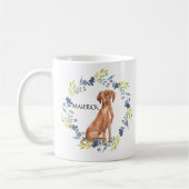 Personalisierter Wasserfarbe Vizsla Frühlingskranz Kaffeetasse (Links)