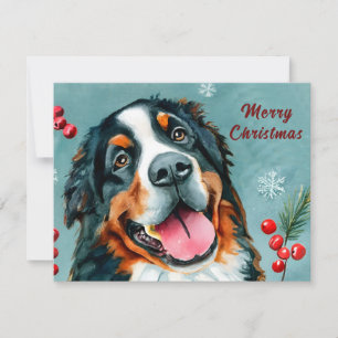 Personalisierter Wasserfarben Berner Hund Weihnach Feiertagskarte