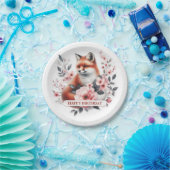 Personalisierter Wasserfarben-Blumen-Fuchs-Geburts Pappteller (Party)