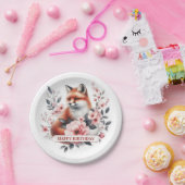 Personalisierter Wasserfarben-Blumen-Fuchs-Geburts Pappteller (Party)