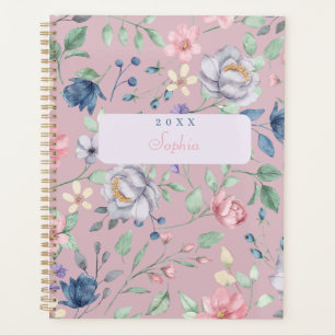 Personalisierter Wasserfarben-Blumen-Pastell-Rosa- Planer