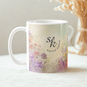 Personalisierter Wasserfarben-Blumenmonogramm-Bech Kaffeetasse