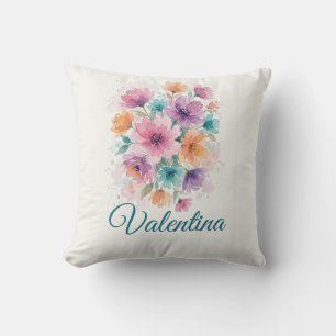 Personalisierter Wasserfarben-Blumenstrauß-Name-Wu Kissen