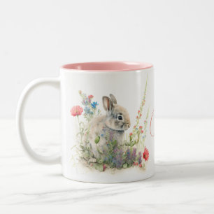 Personalisierter Wasserfarben-Hase Wildblumen Zweifarbige Tasse