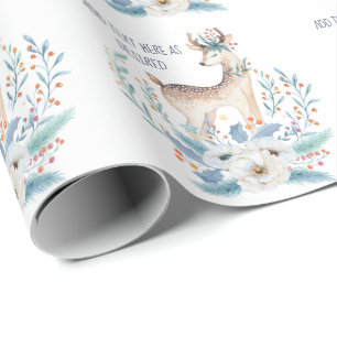 Personalisierter Wasserfarben-Hirsch und Blumen Wi Geschenkpapier