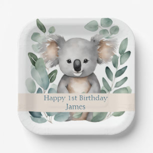 Personalisierter Wasserfarben-Koala-Bär-Geburtstag Pappteller