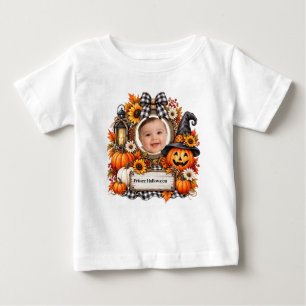 Personalisierter Wasserfarben-Kürbis Halloween Baby T-shirt