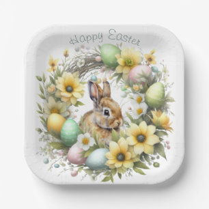 Personalisierter Wasserfarben-Osterhase Pappteller