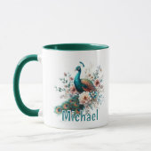 Personalisierter Wasserfarben-Pfau   Tasse (Links)