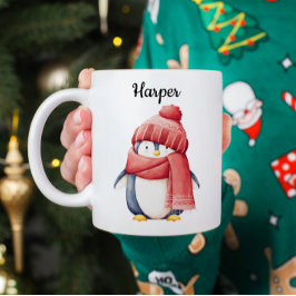 Personalisierter Wasserfarben-Pinguin-Weihnachtsbe Kaffeetasse