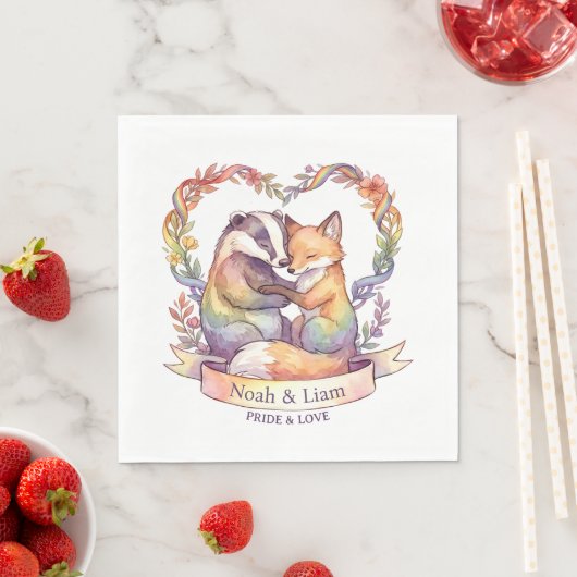 Personalisierter Wasserfarben-Regenbogenfuchs und Serviette (Beispiel)