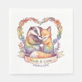 Personalisierter Wasserfarben-Regenbogenfuchs und Serviette (Vorderseite)