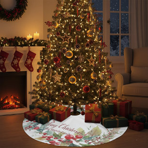 Personalisierter Wasserfarben-Stechpalmenkranz zu  Polyester Weihnachtsbaumdecke