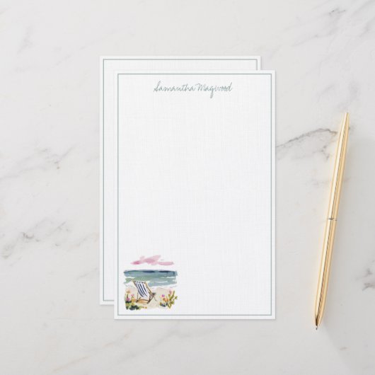 Personalisierter Wasserfarben-Strandstuhl Briefpapier (Vorderseite/Rückseite Beispiel)