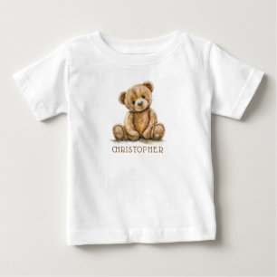 Personalisierter Wasserfarben-Teddybär-Baby Baby T-shirt