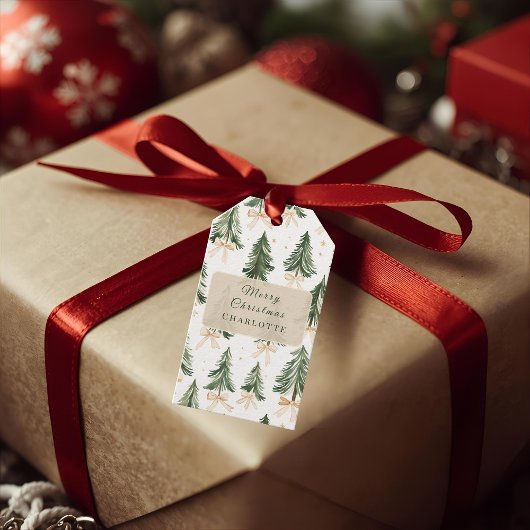 Personalisierter Wasserfarben-Weihnachtsbaum Geschenkanhänger