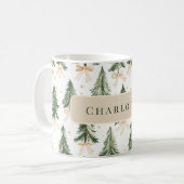 Personalisierter Wasserfarben-Weihnachtsbaum-Name- Kaffeetasse (Vorderseite Links)
