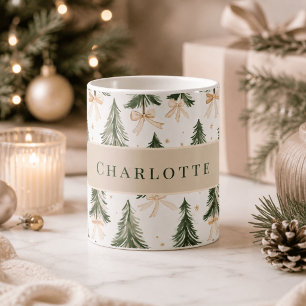 Personalisierter Wasserfarben-Weihnachtsbaum-Name- Kaffeetasse
